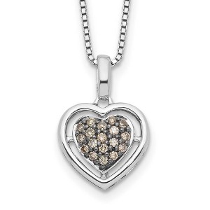 Black Bow Jewelry 1/4 Ctw Champagne Diamond 15mm Heart Necklace in Sterling Silver - 1 of 4