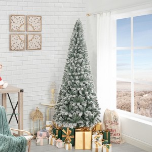 Home Imports Emporium 7.5ft Slim Snow Flocked Christmas Tree with Lights, Skinny Pencil Christmas Tree Prelit with 1102 Branch Tips, 350 Warm Lights - 1 of 4