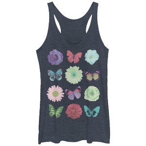 Women's Lost Gods Butterfly Flower Racerback Tank Top - 1 of 3