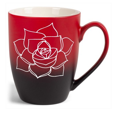 Elanze Designs Botanical Succulent Nature Coffee Cup Mug 12 Ounce Ceramic With Ombre Gradient Elegant Minimalist Echeveria Plant Silhouette Red and