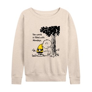 Women's - Peanuts - World Filled With Mondays Lightweight French Terry Wide Neck Long Sleeve Shirt - 1 of 4