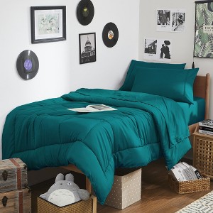 7PC Campus Ready Dorm Twin XL Bedding Bundle, Solid Comforter, Pillows and Sheet Set - 1 of 1