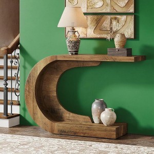 KTMBDW 43.3" Mid-Century Modern Console Table for Entryway, Wood C-Shaped Hallway Entry Accent Table for Living Room, Entrance, Foyer, Brown - 1 of 4