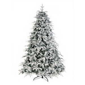 Angel Sar 7ft Pre-Lit Flocked Christmas Tree with 450 Warm LEDs, 1687 Branches, Automatic Single-Sided Design, 8 Lighting Modes with Remote, Green - 1 of 4