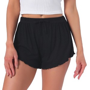 INSPIRE CHIC Women's Shorts Scalloped Hem Elastic Waist Adjustable Drawstring Ruffle Soft Cozy Sleepwear - 1 of 4