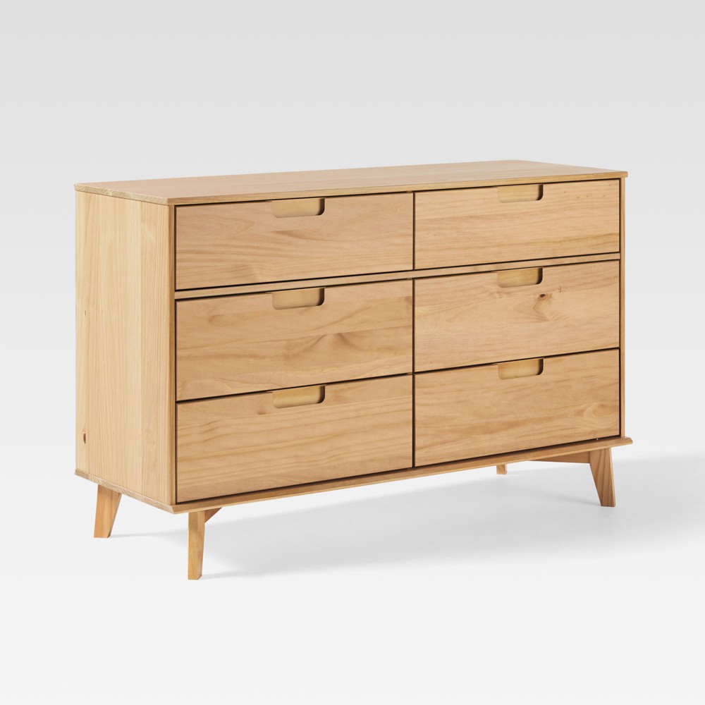 Photos - Dresser / Chests of Drawers Saracina Home Mid Century Modern Groove Wood 6 Drawer Dresser Natural Pine