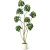 5/6/7 ft Tall Artificial Umbrella Tree, Fake Indoor Plant with Multiple Trunks, Faux Schefflera Tree in Decorative White Planter, Real Touch Leaves - 2 of 4