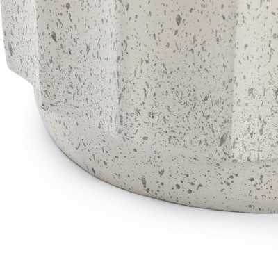 LuxenHome Off White and Gray Cement Fluted Round Side Table