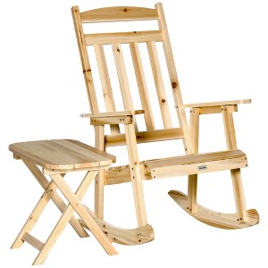 2 Pieces Wood Patio Bistro Set, Outdoor Rocking Chair Set with Armrests and High Back Rocking Chair and Portable Side Table, for Indoor, Outdoor - 1 of 4