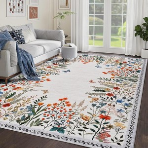 Washable Area Rug, Non-Slip Soft Large Floral Botanical Floor Carpet for Living Room, Bedroom, Dining Room & Home Office - 1 of 4