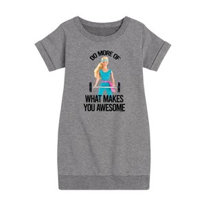 - Barbie - Do What Makes You Awesome Graphic Short Sleeve Fleece Dress - 1 of 2