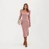 Anna-Kaci Women's Long Sleeve Ribbed Knit Bodycon Midi Dress with Puff Shoulder Detail - 2 of 4