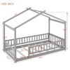 Lyngins Modern Wood House Twin Size Bed Frame, Toddler Bed with Roof & Fence, Floor Bed/Kid's Bed —7 Bed Slats, Semi-Enclosed Play/Sleep Space - 4 of 4