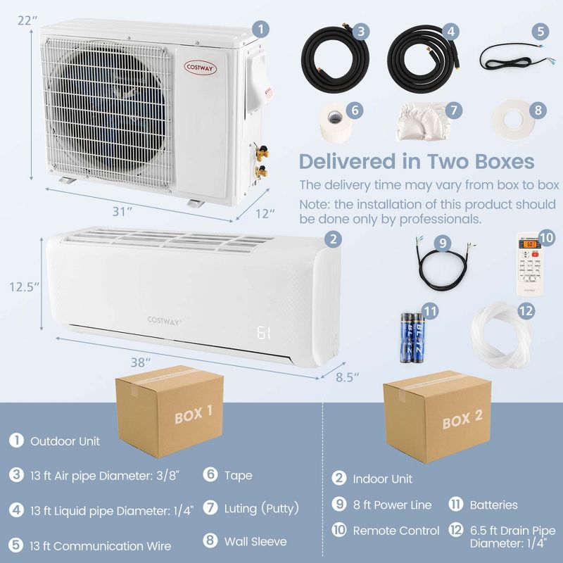 Costway 18,000 BTU Mini Split Air Conditioner AC Unit with Heat Pump & Remote Control, 3 of 11