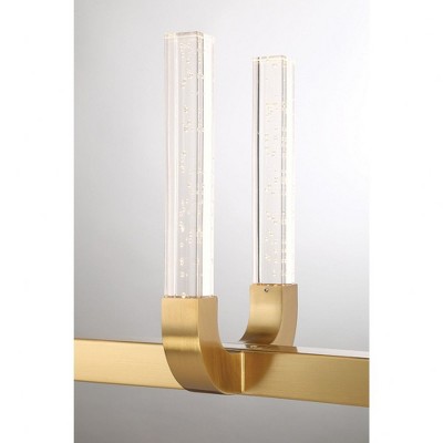 Warm Brass 8-Light LED Linear Chandelier with Clear Seeded Acrylic Shades