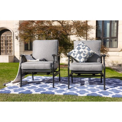 2pc Steel Outdoor Patio Accent Chairs Gray - Lokatse