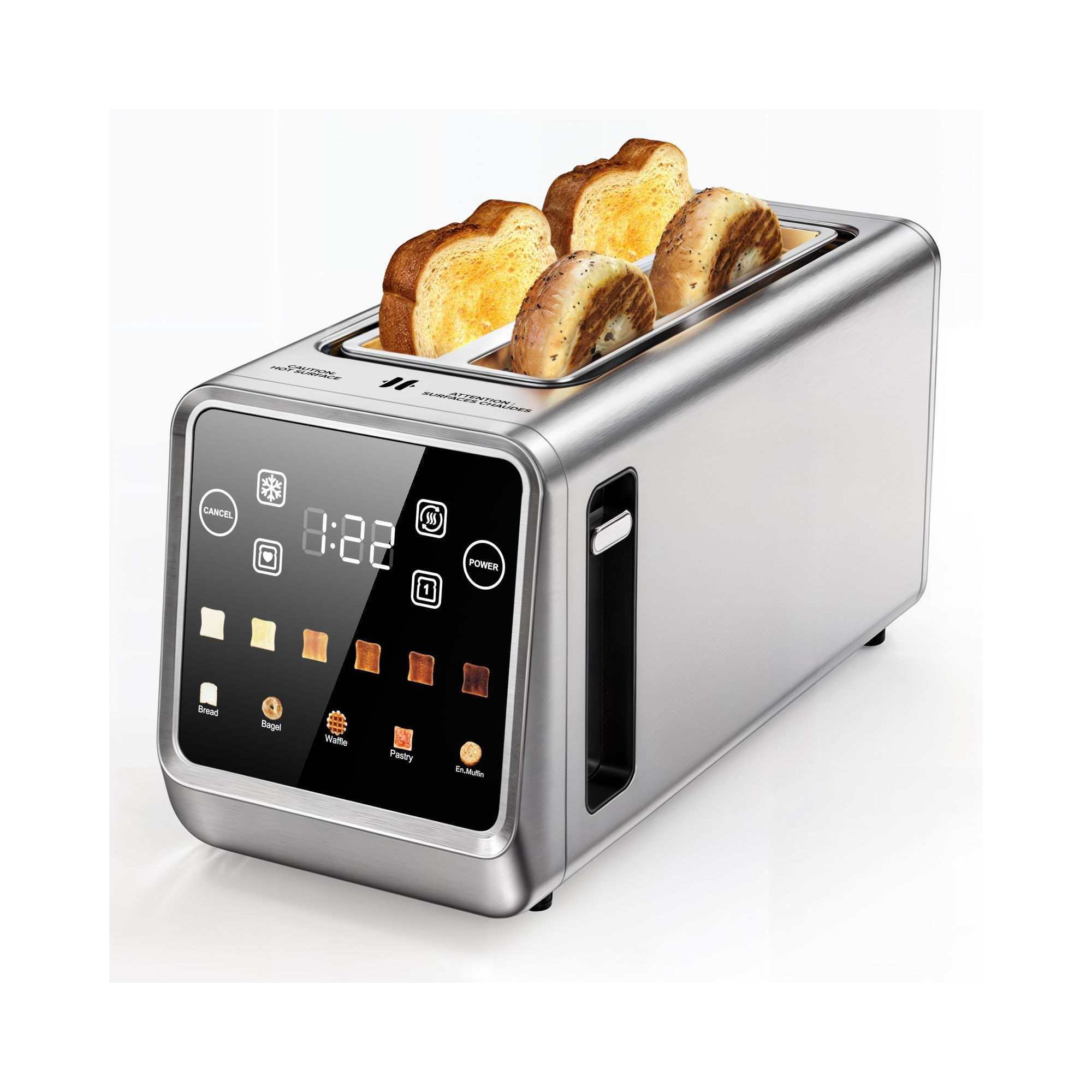 Teendow Touchscreen Toaster 4 Slice 1400W, Stainless Steel Smart Bread Toaster with 1.5" Wide, 5 Bread Modes, 6 Shade Settings