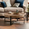Lovmor 33.86"Modern Retro Splicing Round Coffee Table,Fir Wood Table Top with Gold Cross Legs Base - 2 of 4