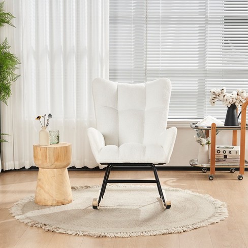 Rocking Chair Nursery Solid Wood Legs Reading Chair Teddy Fabric Upholstered Nap Armchair Comfortable Relax Rocking Chair Target