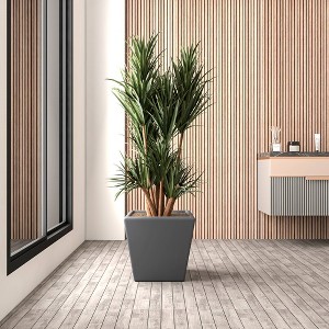 LeisureMod Blossom Fiberstone Tapered Square Planter Pot with Drainage Holes, Weather-Resistant for Indoor/Outdoor Use - 1 of 4