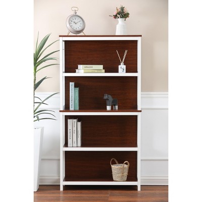 Cherry and White Tall 4-Shelf Wood Bookcase