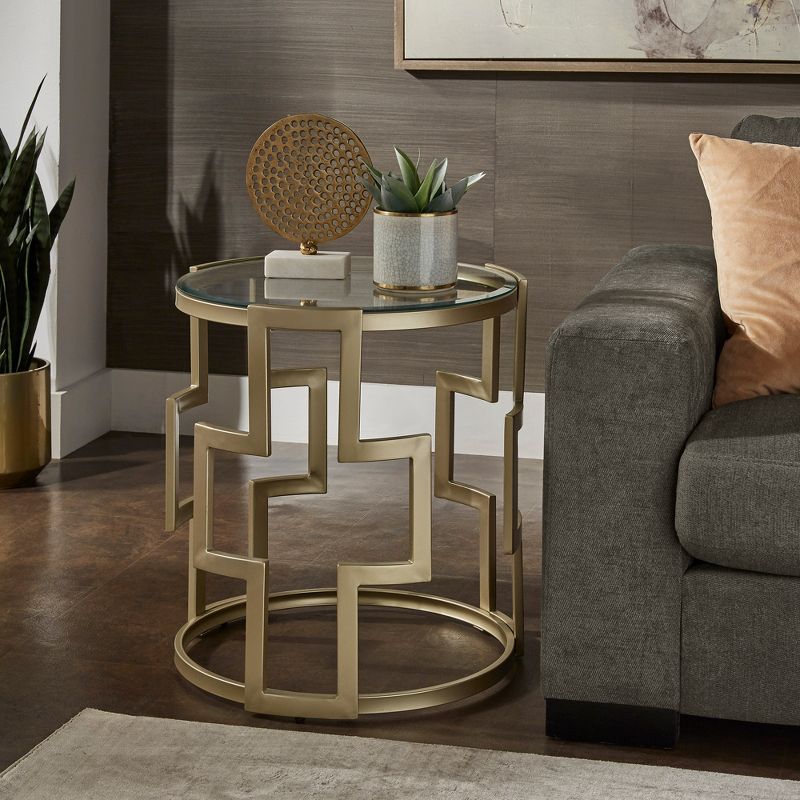 23&#34; Sparkler Tall Glass End Table Matte Gold - Inspire Q, 2 of 7