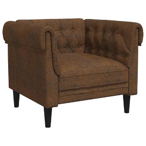 vidaXL Chesterfield Sofa Chair - Brown Fabric Upholstered Settee for Living Room, Solid Wood Legs, 30.9" x 29.3" x 29.3" - 1 of 4