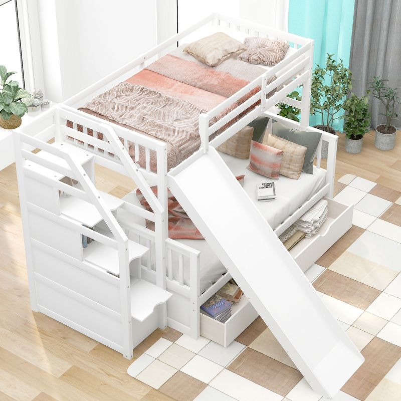 Twin over Full Bunk Bed with Drawers,Storage Staircase and Slide-ModernLuxe, 3 of 11
