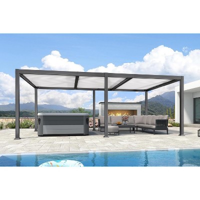 PURPLE LEAF Louvered Pergola Outdoor Aluminum Pergola with White Adjustable Rainproof Roof Grey Frame Hardtop Gazebo for Patio Deck Garden