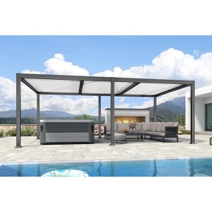 PURPLE LEAF Louvered Pergola Outdoor Aluminum Pergola with White Adjustable Rainproof Roof Grey Frame Hardtop Gazebo for Patio Deck Garden - 1 of 4