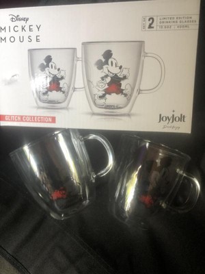 JoyJolt Disney Mickey 3D Double Wall Coffee Tea Mugs - 10 oz - (Set of 2), Clear