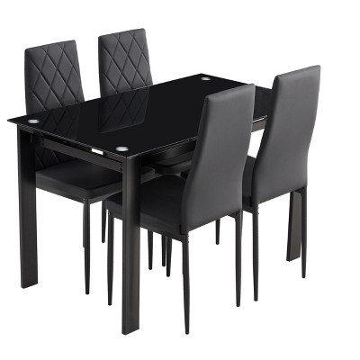 NicBex 5PCS/7PCS Dining Table Set with 4/6 PU Chairs for 4/6,Modern Breakfast Table Set for Kitchen/Meeting Room,Black