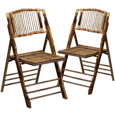 Flash Furniture Bamboo Folding Chairs | Set of 2 Bamboo Wood Folding Chairs