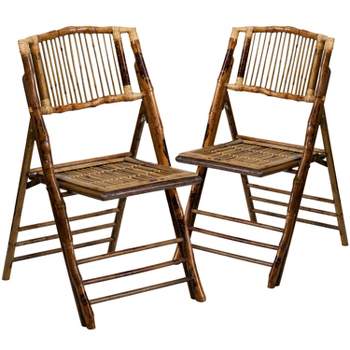 Emma and Oliver 2 Pack Commercial Event Party Rental Bamboo Folding Chair