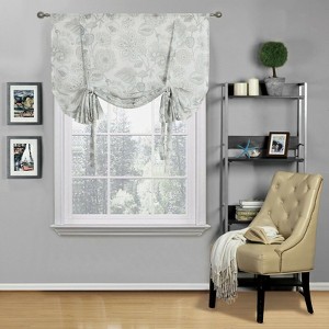 Kate Aurora Shabby Chic Floral Jacobean Sheer Single Tie Up Window Curtain Shade - 1 of 4