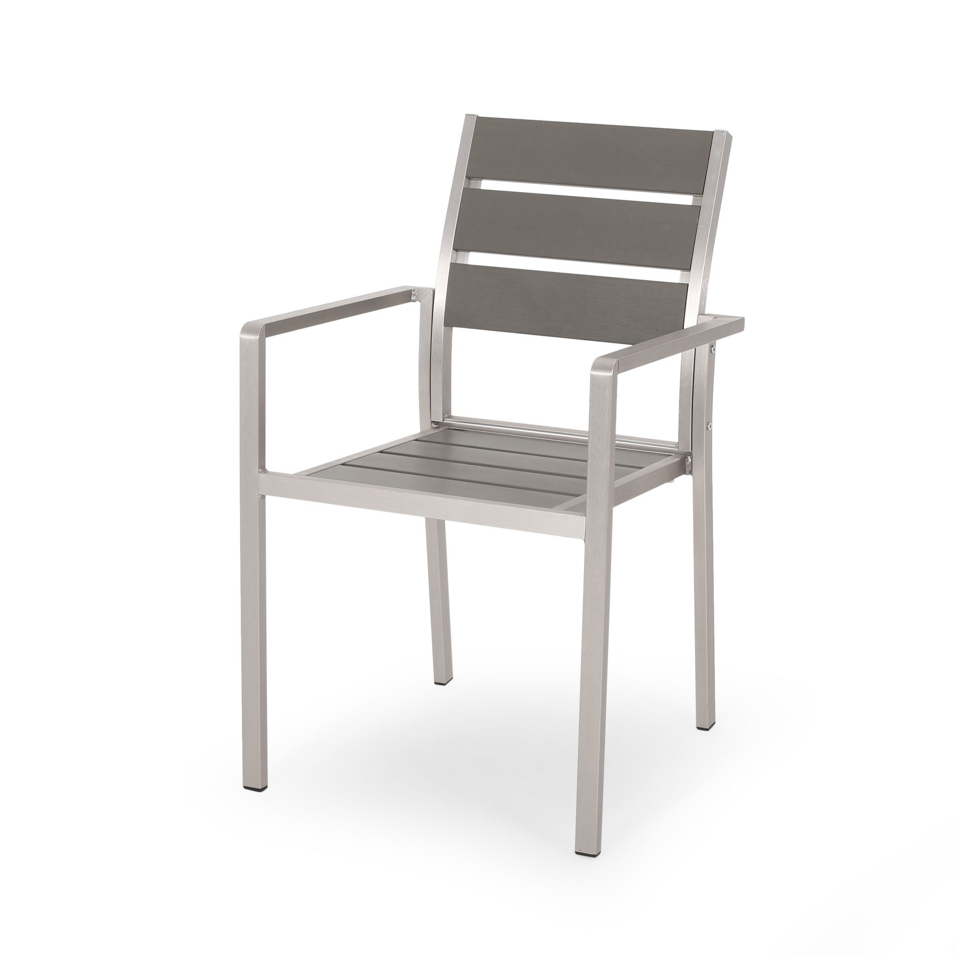 Dexmalle Set of 2 Modern Patio Aluminum Dining Chair with Faux Wood Seat,Gray