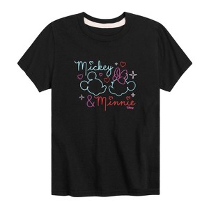 Boys' - Disney - Mickey & Minnie Together in Neon Short Sleeve Graphic T-Shirt - 1 of 4
