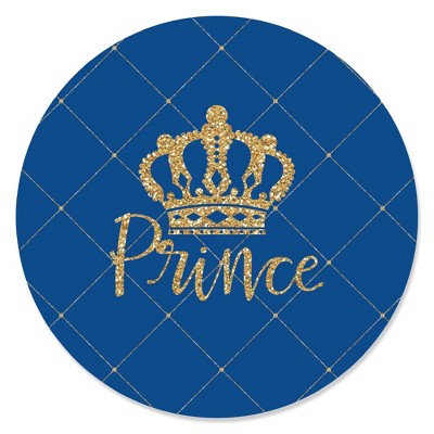 Big Dot of Happiness Royal Prince Charming - Baby Shower or Birthday Party Circle Sticker Labels - 24 Count