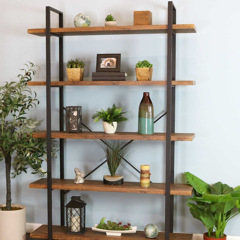 Sunnydaze 5 Shelf Industrial Style Freestanding Etagere Bookshelf with Wood Veneer Shelves, 5 of 9