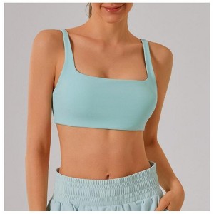 Coolmee Women Double Lined Square Neck Sports Bras Running Fitness Top Wide Strap Yoga Bra Pilates Training Vest Underwear - 1 of 4