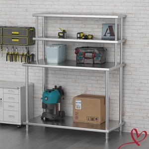 Heavy Duty Stainless Steel Table with Shelves Commercial Kitchen Prep Table with 2 Tier Overshelf - 1 of 4