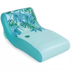 Bestway H2OGO! UPF 50+ Luxury Fabric Covered Inflatable Swimming Pool Relaxation Lounger Float with Cup Holder and Removeable Fabric Cover, Blue