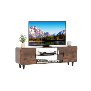 TIRAMISUBEST 55" Rustic TV Stand - Farmhouse Media Console with Soft-Close Cabinets | Brown Entertainment Center for Living Room - 1 of 4