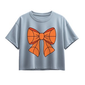 Girls' - Instant Message - Basketball Bow Short Sleeve Boxy Graphic T-Shirt - 1 of 3