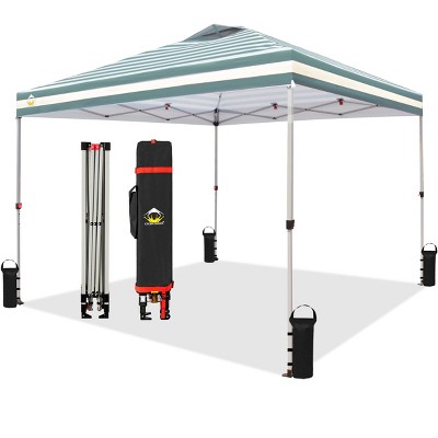 CROWN SHADES 10x10 Pop Up Canopy - Beach Tent with One Push Setup - Easy Outdoor Sun Shade for Events, Parties, Camping - Gazebo with STO-N-Go Cover Bag, Silver Coated Top