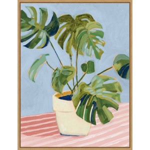 Amanti Art 18" x 24" Plant on Pink II by Victoria Borges Framed Wall Canvas : Lithograph, Modern Decor - 1 of 4