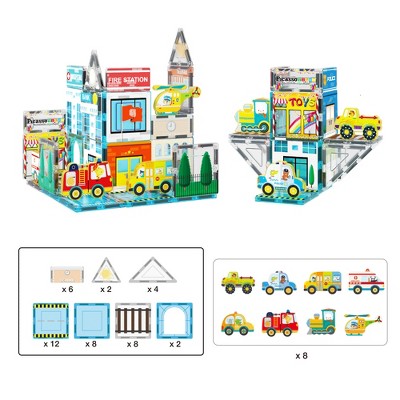 Metro City Themed Magnetic Building Blocks Set with Vehicles