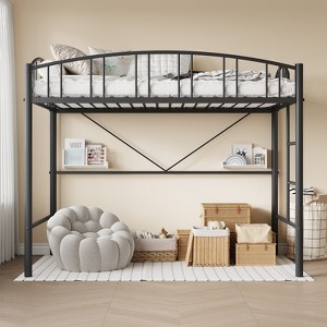 COZONY Twin Loft Bed with Stairs & Safety Rail - Space Saving Metal Frame for Kids Room or Dorm, No Box Spring Needed - 1 of 4