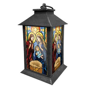 Briarwood Lane Christmas Lantern 13.5" x 5.5" x 5.5" Stained Glass Nativity For Christmas Lantern - 1 of 3