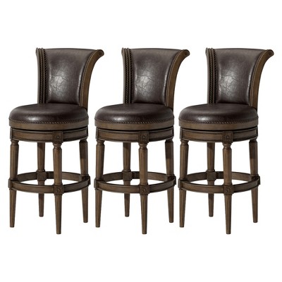 Maven Lane Pullman Upholstered Kitchen Stool with Vegan Leather Cushion Seat, Set of 3